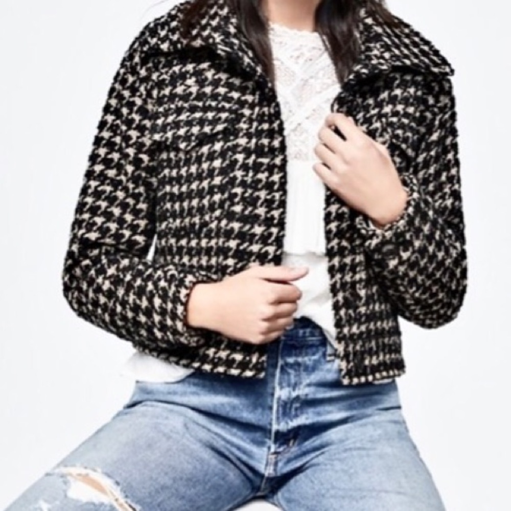 Harve Bernard Black and White Cropped Petite Jacket Petite Medium - Picture 2 of 10